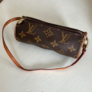 Authentic Louis Vuitton Papillon Brown Monogram Canvas Pouchette Wristlet Bag